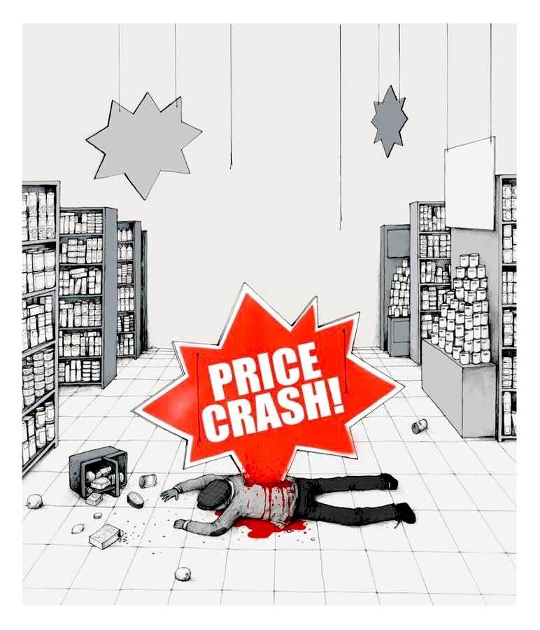 Dran, ‘Price Crash’, 15-02-2013, Print, 9 Colour screenprint 300gsm Somerset satin white paper, Pictures On Walls, Numbered