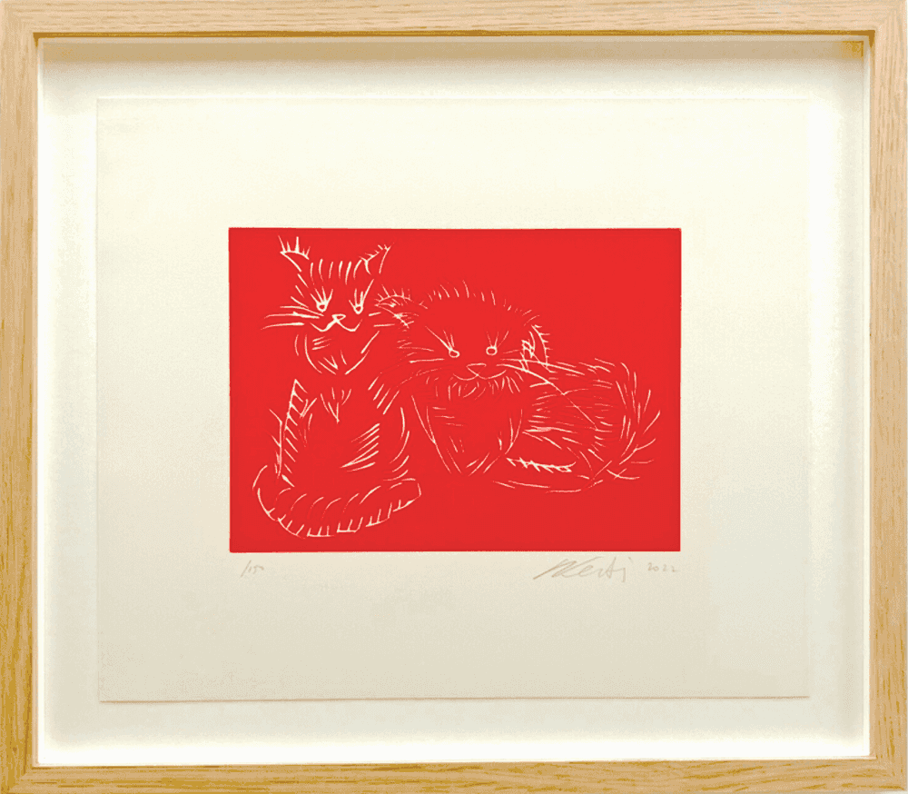 Ai Weiwei, ‘Cats (Red Framed)’, 2022, Print, Screenprint on Saunders Waterford paper, hot pressed, natural, 300gsm, Kettles Yard, Numbered, Dated, Framed