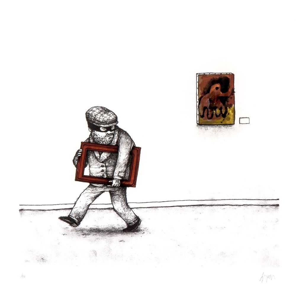 Dran, ‘Art Thief’, 02-12-2011, Print, One colour silkscreen print hand finished with watercolour, Pictures On Walls, Numbered, Handfinished