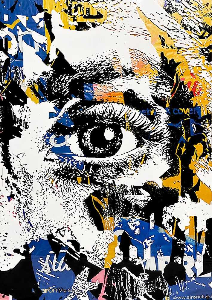 Vhils, ‘Visual Agnosia 02’, 2021, Print, 2 colours screenprint on plexiglass, epoxy varnish, advertising posters collected from the streets on wood, Studiocromie, Numbered, Handfinished