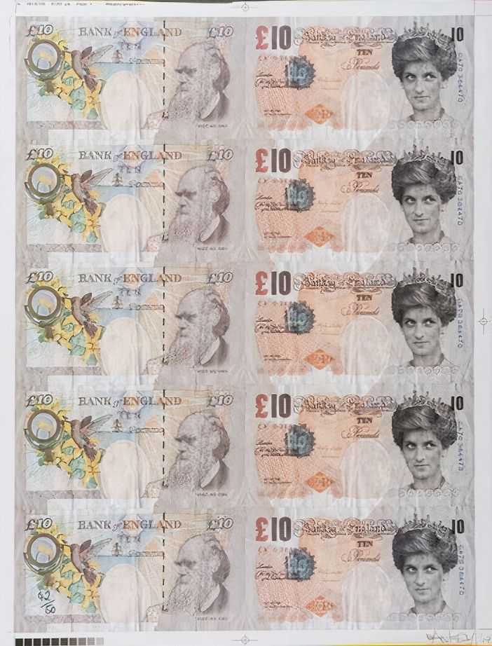 D*Face, ‘Di Faced Tenners’, 2004, Print, Offset lithograph in colours, printed on both sides of the sheet, Pictures On Walls, Numbered