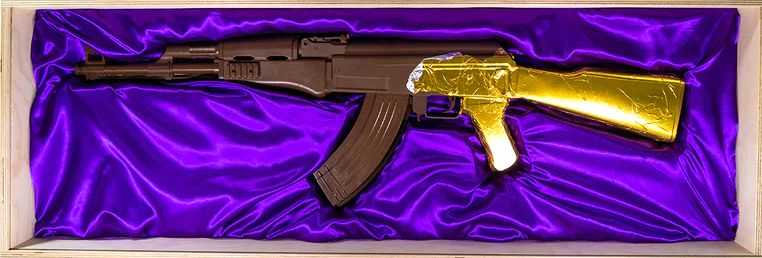 Imbue, ‘Sugar Tax AK 47’, 2021, Sculpture, Full size cast resin/chocolate AK-47 partially covered with gold foil, Imbue Source, Numbered