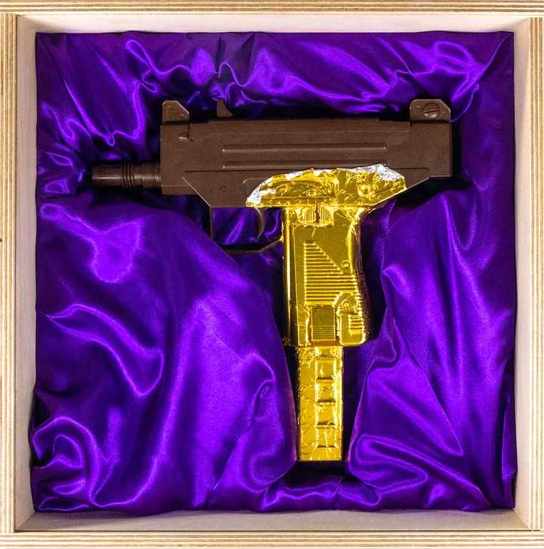 Imbue, ‘Sugar Tax Uzi’, 2021, Sculpture, Full size cast resin/chocolate AK-47 partially covered with gold foil, Imbue Source, Numbered