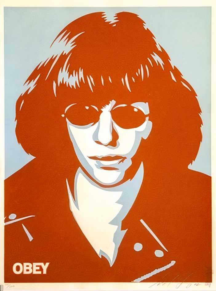 Shepard Fairey (Obey), ‘Ramone Poster’, 2002, Print, Screenprint in colours on speckled cream paper, Self-released, Numbered, Dated
