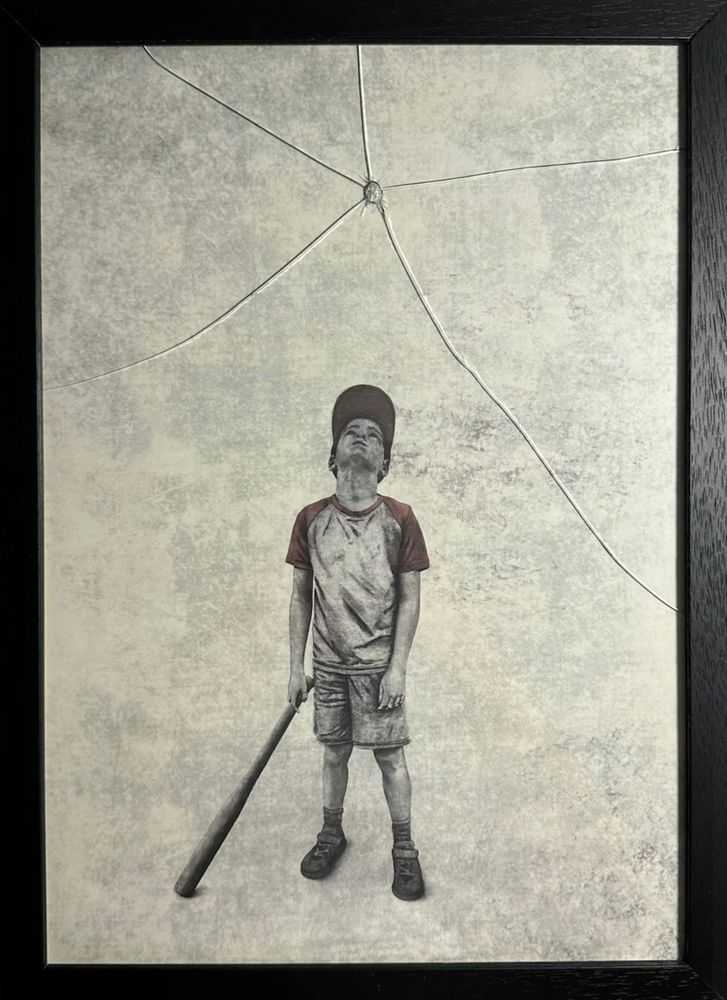 Andrew Scott, ‘Foul Ball’, 2023, Print, Watercolor Paper + Broken Glass + Hand Drawn Digital Illustration, Stowe Gallery, Numbered, Framed