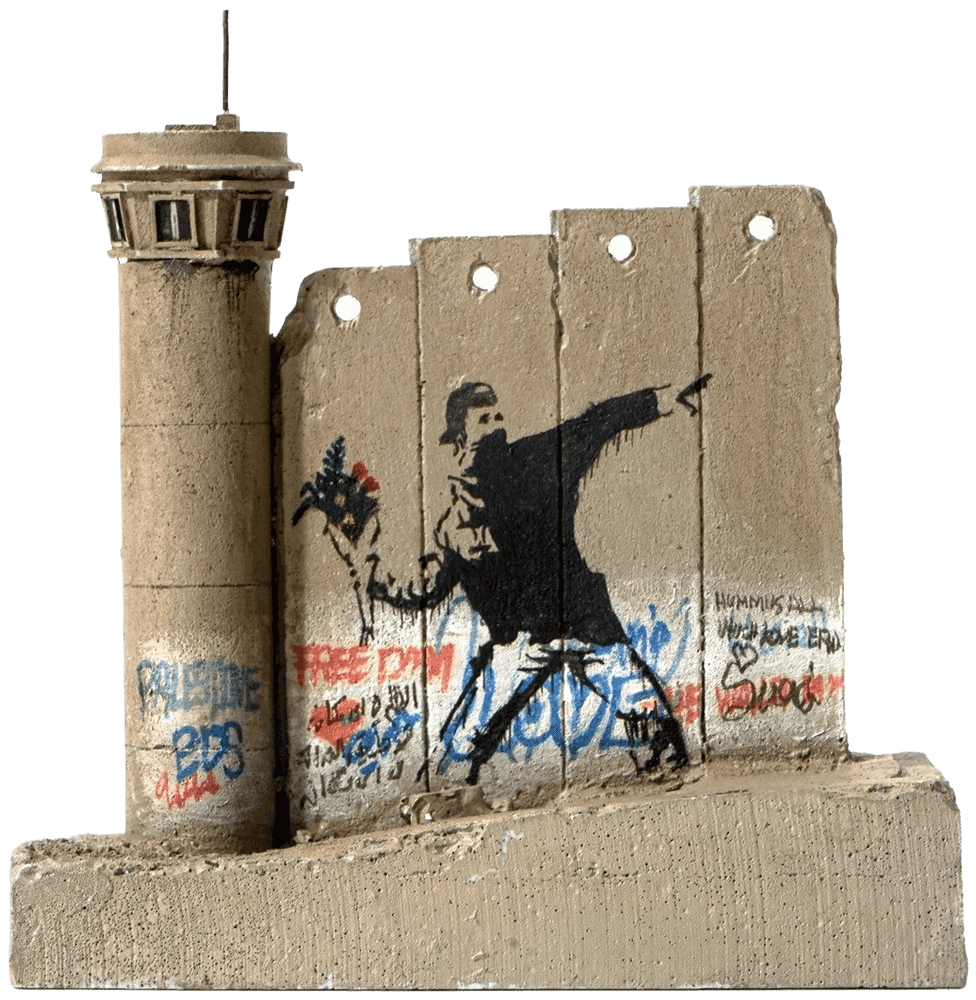 Banksy, ‘Defeated Souvenir Wall Four Part Watchtower (Flower Thrower)’, 2019, Sculpture, Hand-painted resin sculpture, Walled Off Hotel, Handfinished