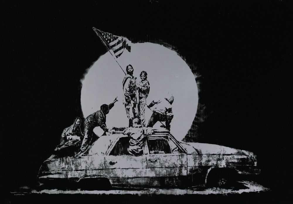 Banksy, ‘Flag (Silver)’, 2006, Print, Screenprint on silver chromalux paper, Pictures On Walls, Numbered
