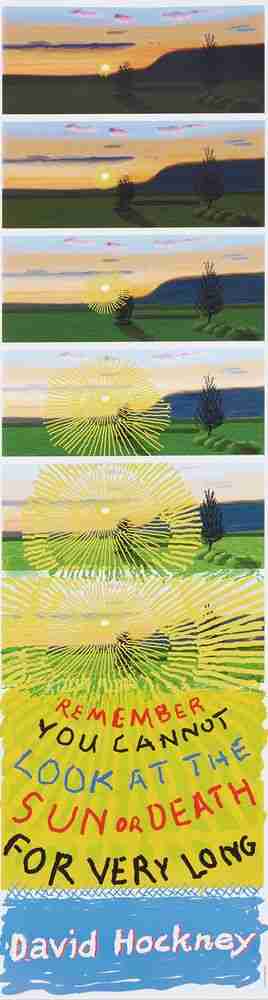 David Hockney, ‘Remember That You Cannot Look At The Sun Or Death For Very Long’, 01-05-2021, Print, Lithographic poster with a yellow silk screen overlay on 170gsm paper, CIRCA, Numbered