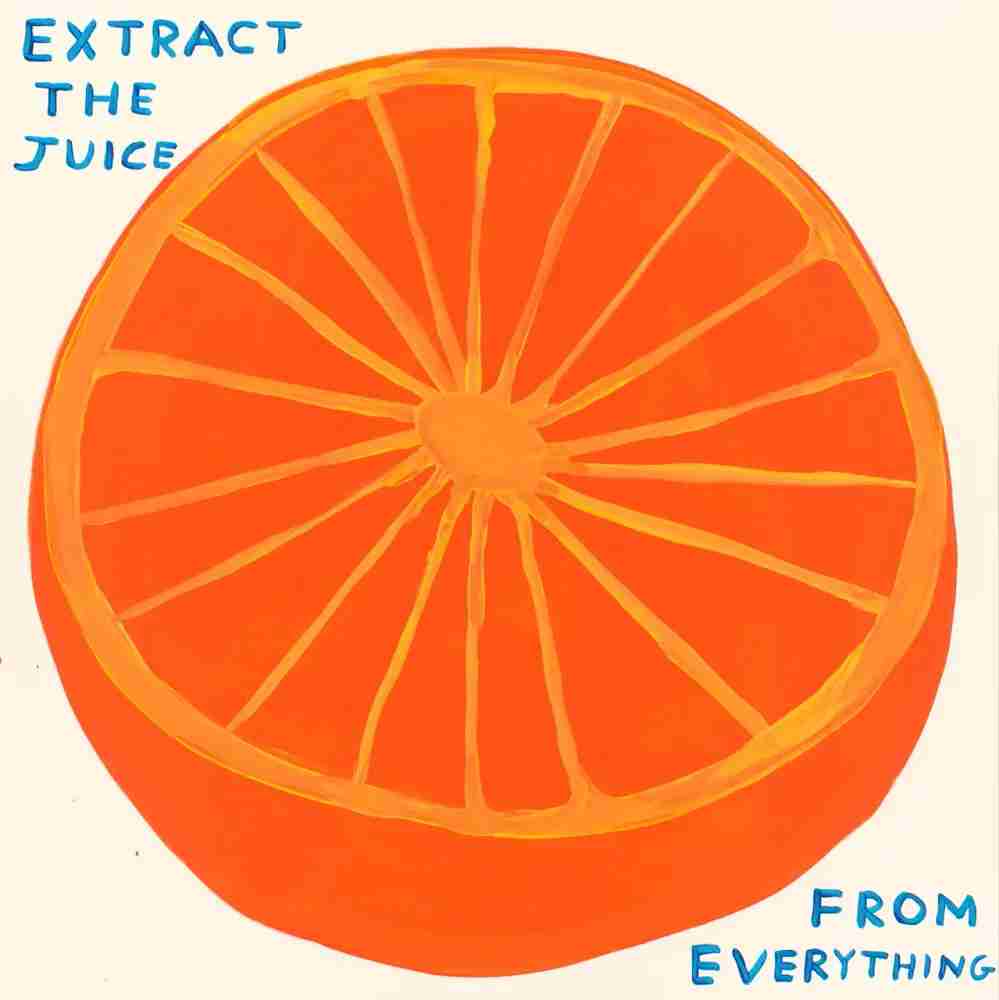 David Shrigley, ‘Extract the Juice from Everything’, 2023, Print, 12 Colour Screenprint with Varnish Overlay on Somerset Tub Sized 410gsm Paper, Jealous Gallery, Numbered, Dated