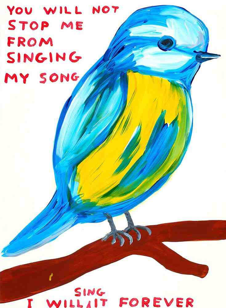 David Shrigley, ‘You Will Not Stop Me From Singing My Song’, 2021, Print, 8 colour screenprint with a varnish overlay on Somerset Satin Tub sized 410gsm, Shrig Shop, Numbered, Dated
