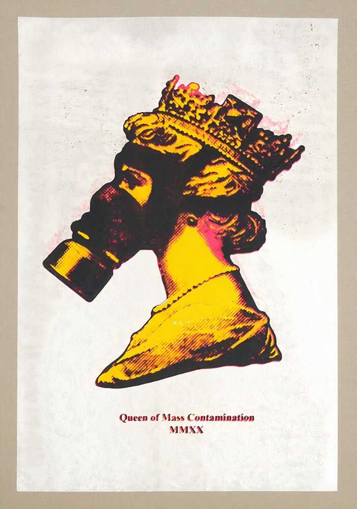 James Cauty, ‘Queen Of Mass Contamination (Negatively Positive)’, 04-10-2020, Print, 4 colour screen print on recycled 1200 micron grey pulp card, L-13 Light Industrial Workshop, Numbered