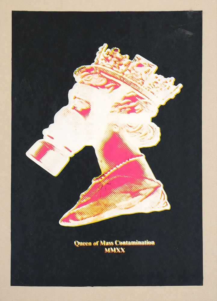 James Cauty, ‘Queen Of Mass Contamination (Positively Negative)’, 04-10-2020, Print, 4 colour screen print on recycled 1200 micron grey pulp card, L-13 Light Industrial Workshop, Numbered