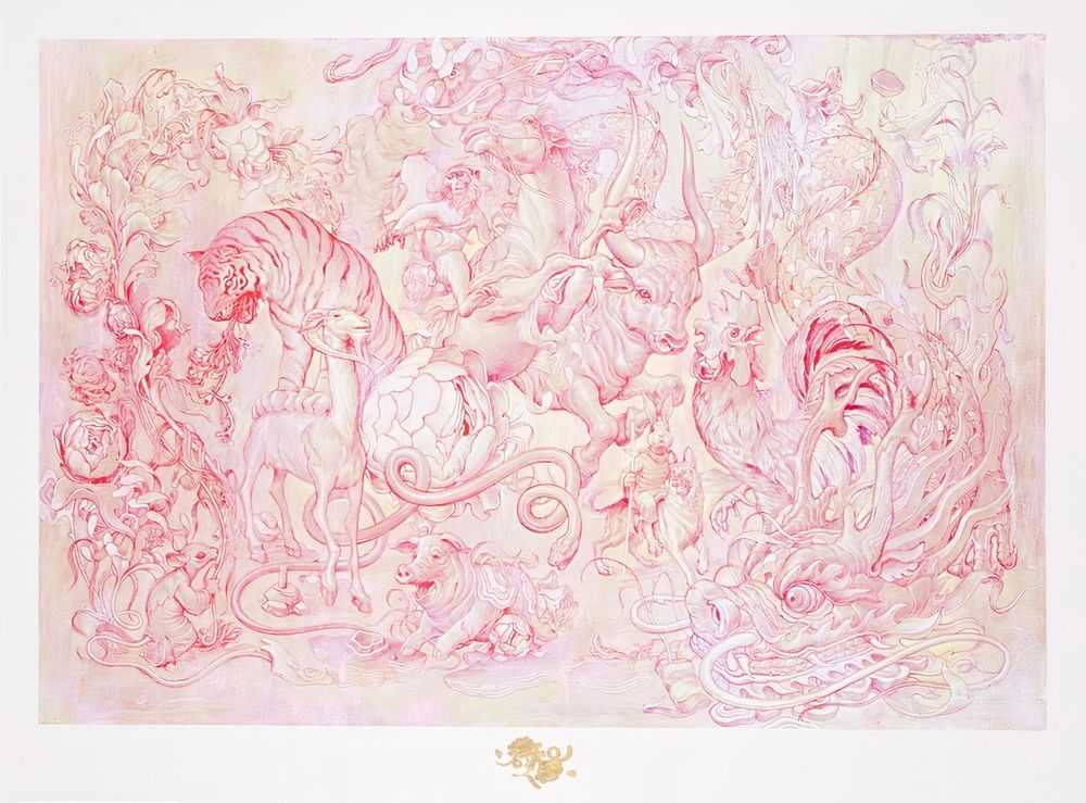 James Jean, ‘Hunting Party II (Vermillion)’, 11-11-2020, Print, Pigment print on archival 310gsm 100% cotton rag paper with archival pigment based ink, NTWRK, Numbered