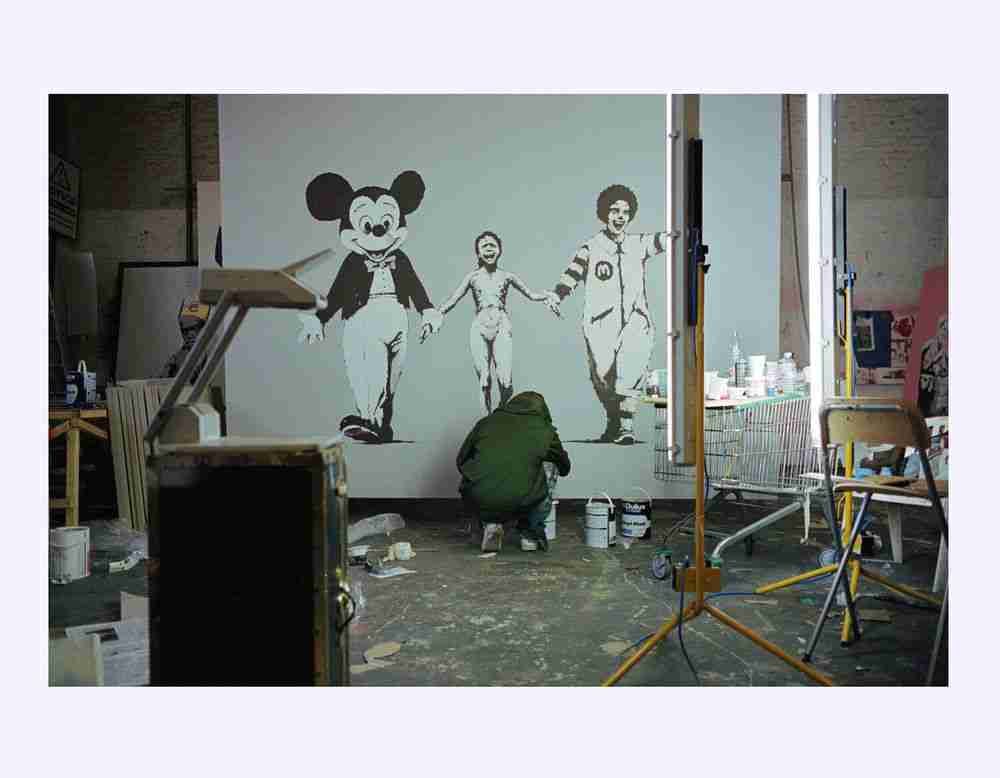 James Pfaff, ‘Banksy, Painting The Canvas Session, (1), London, 2004’, 2022, Print, Archival Fujicolor C-Type handprint, glossy. (From the original negatives), Self-released, Numbered