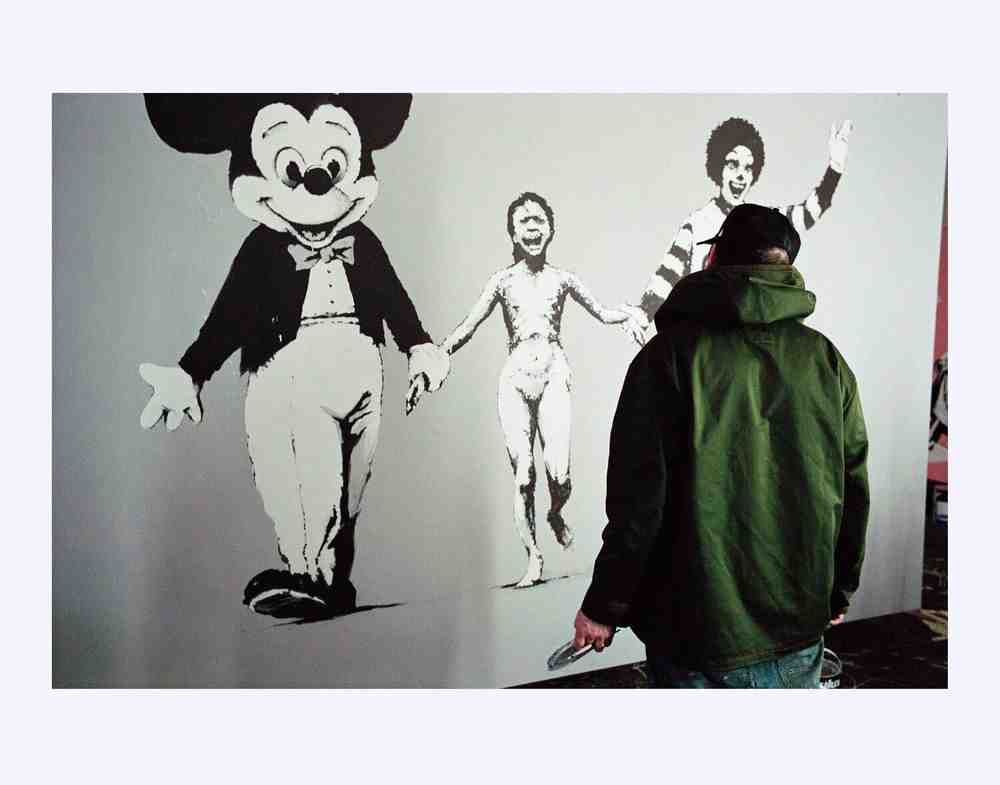 James Pfaff, ‘Banksy, Painting The Canvas Session, (2), London, 2004 (Large)’, 2022, Print, Archival Fujicolor C-Type handprint, glossy. (From the original negatives), Self-released, Numbered