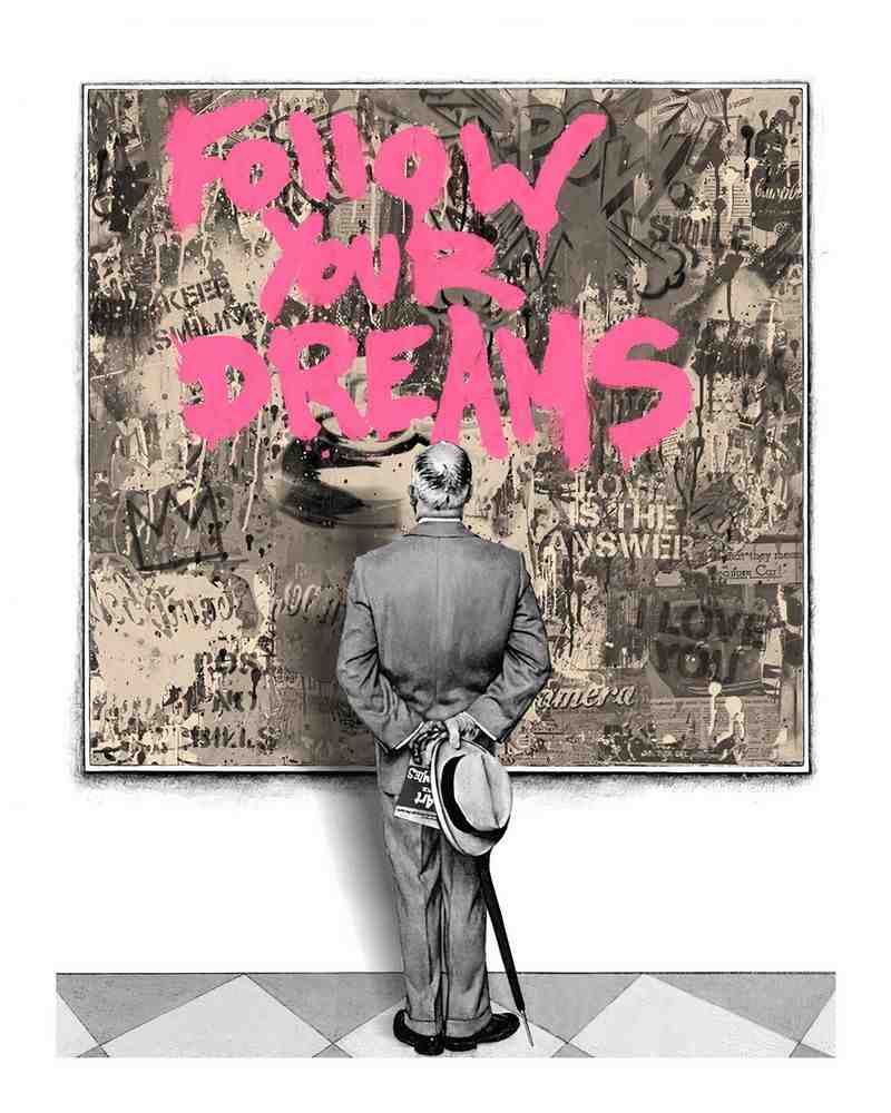 Mr. Brainwash, ‘Street Connoisseur - Follow Your Dreams (Pink)’, 03-02-2022, Print, 5-Color Screenprint with 1 Hand Finished Stencil Layer, Self-released, Numbered, Handfinished
