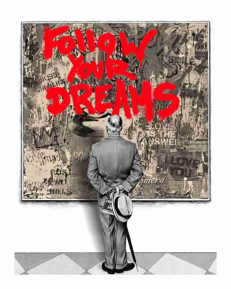 Mr. Brainwash, ‘Street Connoisseur - Follow Your Dreams (Red)’, 03-02-2022, Print, 5-Color Screenprint with 1 Hand Finished Stencil Layer, Self-released, Numbered, Handfinished
