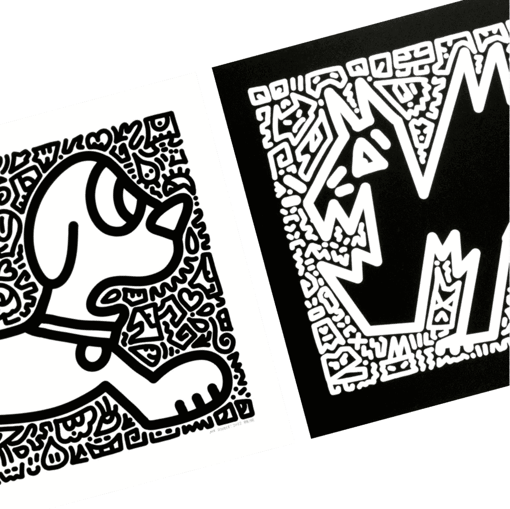 Mr. Doodle, ‘Woof!' & 'Meow!'’, 2022, Print, Screenprint on 280gsm Somerset Velvet paper, Self-released, Numbered