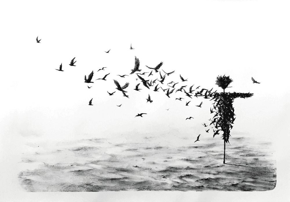 Pejac, ‘Scattercrow’, 14-07-2017, Print, 1 colour hand pulled stone lithography Hahnemühle 300grs paper, Self-released, Numbered