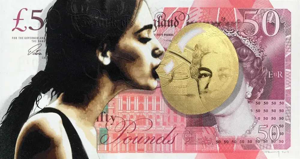 Penny, ‘Bubble (24k Gold)’, 21-07-2017, Print, 22 layer hand-cut stencil on banknote; Spray paint on £50 and 24k gold £50 banknotes, Spoke Art, Dated, Handfinished