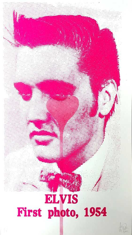Pure Evil, ‘Elvis First Photo, 1954 (Pink Heart)’, 29-06-2017, Print, Screenprint on 320gsm Fedrigoni Paper, Self-released, Numbered