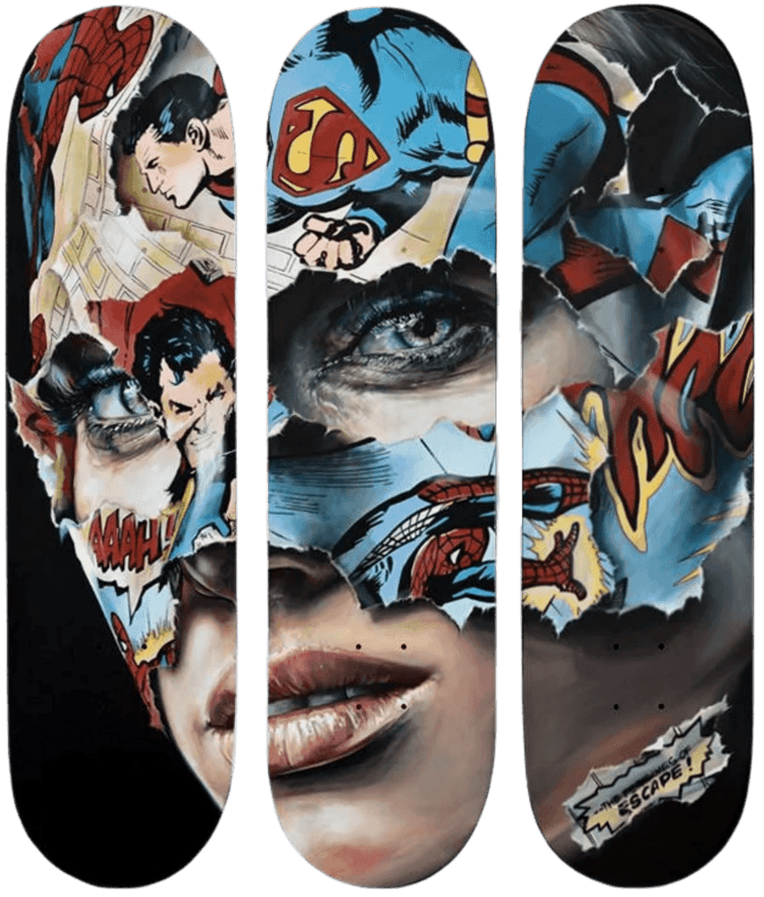 Sandra Chevrier, ‘La Cage et le Parfum de la Fuite (Set of Skateboards)’, 18-05-2017, Collectible, Silkscreen print on 3 skateboard decks, Self-released, Numbered
