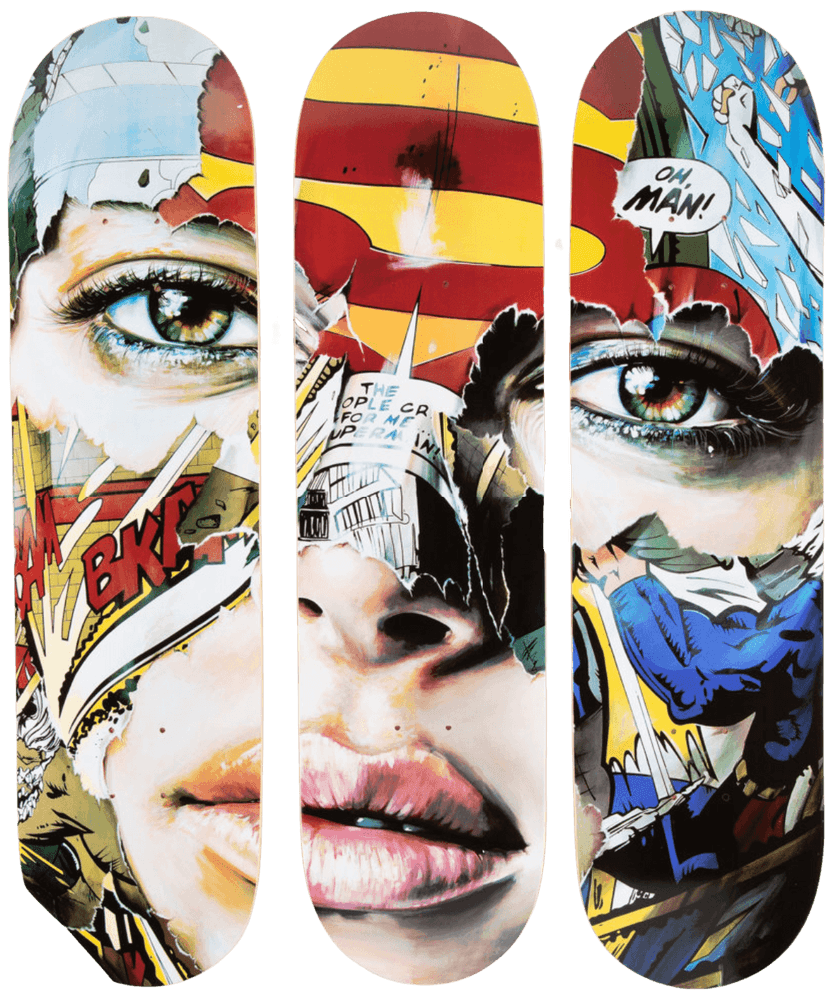 Sandra Chevrier, ‘La cage Entre la Lumière et L'Obscurité (Set of Skateboards)’, 18-05-2017, Collectible, Silkscreen print on 3 skateboard decks, Self-released, Numbered