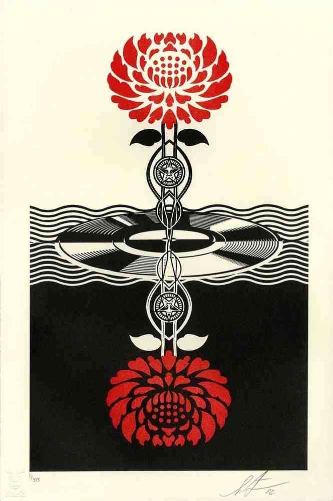 Shepard Fairey (Obey), ‘Post Punk Flower (Red)’, 11-01-2022, Print, Letterpress on cream cotton paper with hand-deckled edges, Self-released, Numbered, Dated