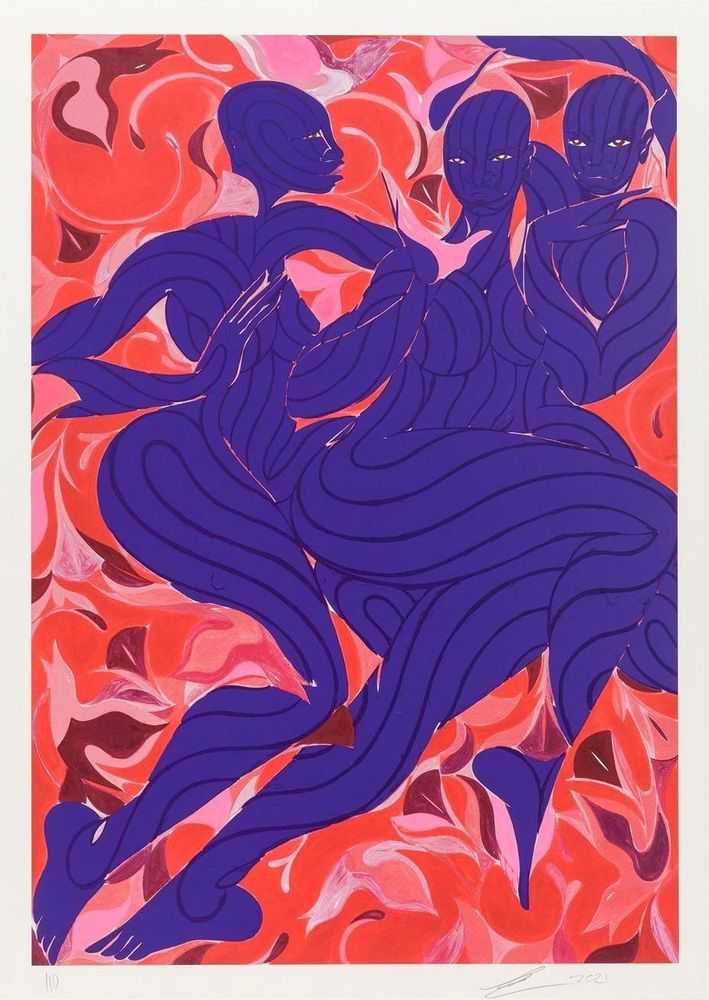Tunji Adeniyi Jones, ‘Violet Dance (Hand Finished)’, 2021, Print, 14 layer screenprint on 410gsm Somerset Tub Sized Satin White paper finished with matte varnish and glossy, vinyl ink details, Avant Arte, Numbered, Dated, Handfinished